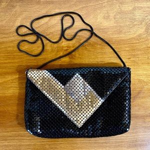 Vintage Retro Black, Silver, & Gold Metal Mesh Crossbody Purse
